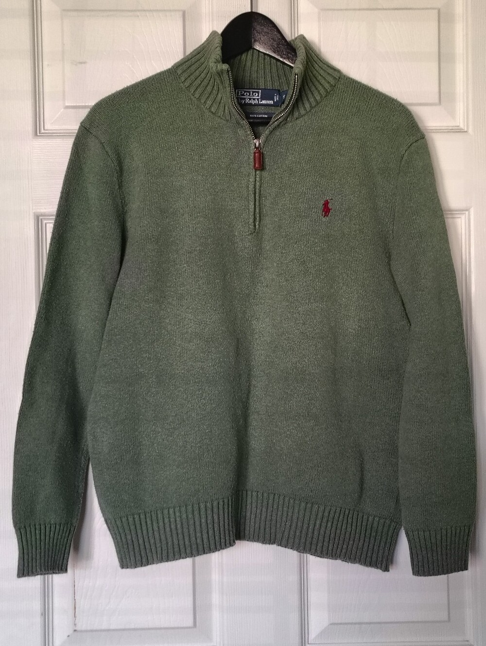 Polo by Ralph Lauren Sage Green 1/4 Zip Cotton Knit Sweater Men's Small